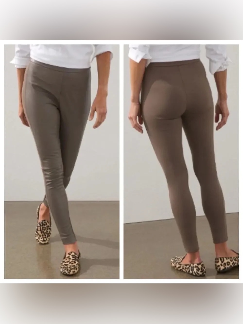 Chicos Ponte Leggings Womens Pants Size 3R US 16 Faux Leather Front Brown NWT